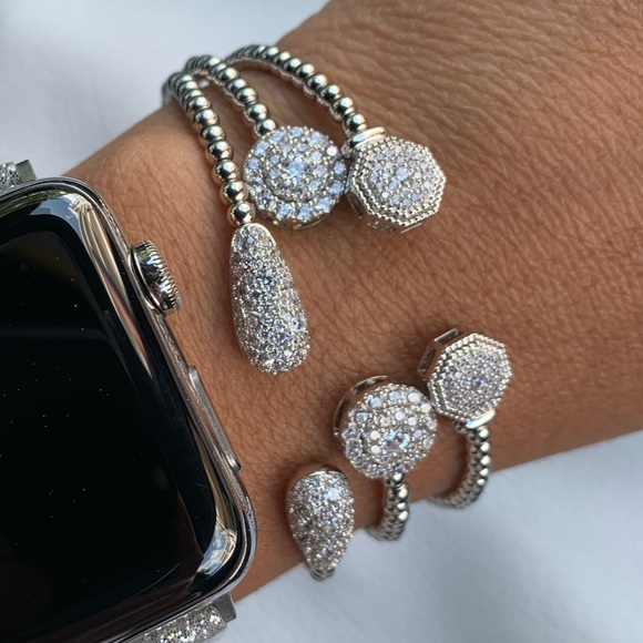 Rhinestone Studed Thin Cuff Bracelet - Picture 5 of 6